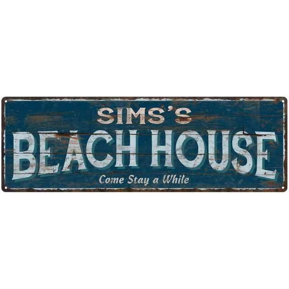 SIMS'S Beach House Blue Rustic Cabin Home Decor 6x18 Metal 106180026254