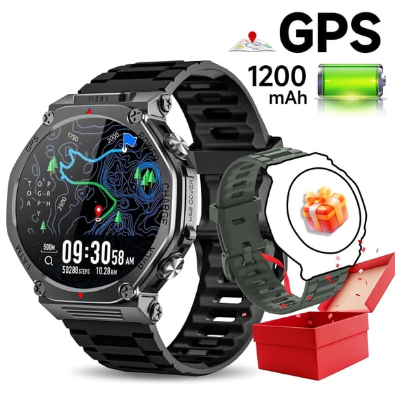 SIMSONLAB 1.39"HD Screen Smart Watch Men Women,Bluetooth Call Answer GPS Outdoor Sport LED Flashlight 20 Days Standby,1 ATM Waterproof for Android/Iphone Devices Gift(Two Watch Straps)