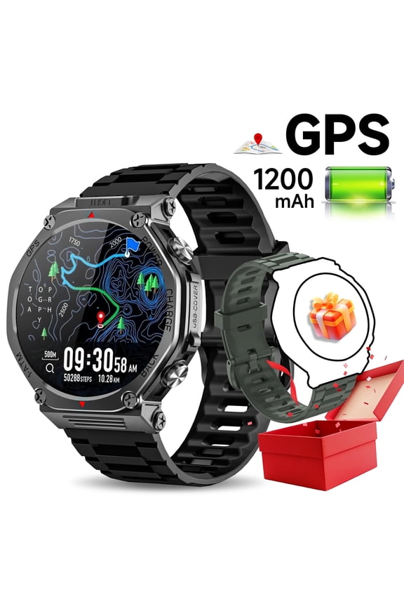 1.39"HD Screen Smart Watch Men Women,Bluetooth Call Answer GPS Outdoor Sport LED Flashlight 20 Days Standby,1 ATM Waterproof for Android/Iphone Devices Gift(Two Watch Straps)