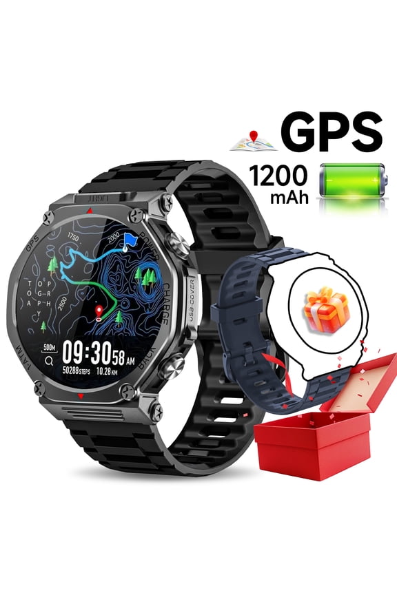 1.39"HD Screen Smart Watch Men Womens,with Bluetooth Call Answer GPS Outdoor Sport LED Flashlight 20 Days Standby,1 ATM Waterproof for Android/Iphone Devices Gift(Two watch straps)