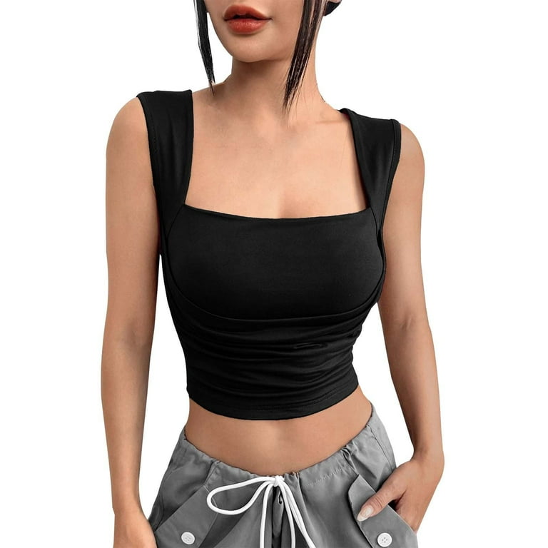 SIMU Camisoles for Women Women s Short Sexy Solid Color Top Top Chest Wrap Top with Strap Top Tanks for Women Trendy Summer Tops for Women 2024 Trendy Sexy Black L Walmart