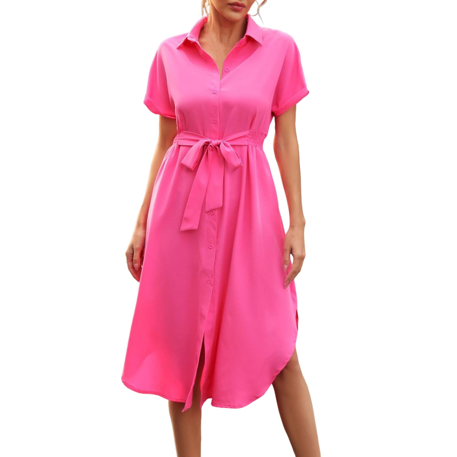 SIMU Dresses for Women 2024 Casual Shirt Dress Women Roll Sleeve Short ...