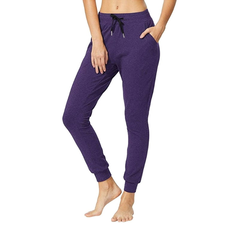 SIMU Pants for Women Jogging Bottoms Women s Cotton Sports Long Training Yoga Trousers Women High Waist Casual Trousers Slim Fit Sweatpants Drawstring Jogger with Pocket Purple L Walmart