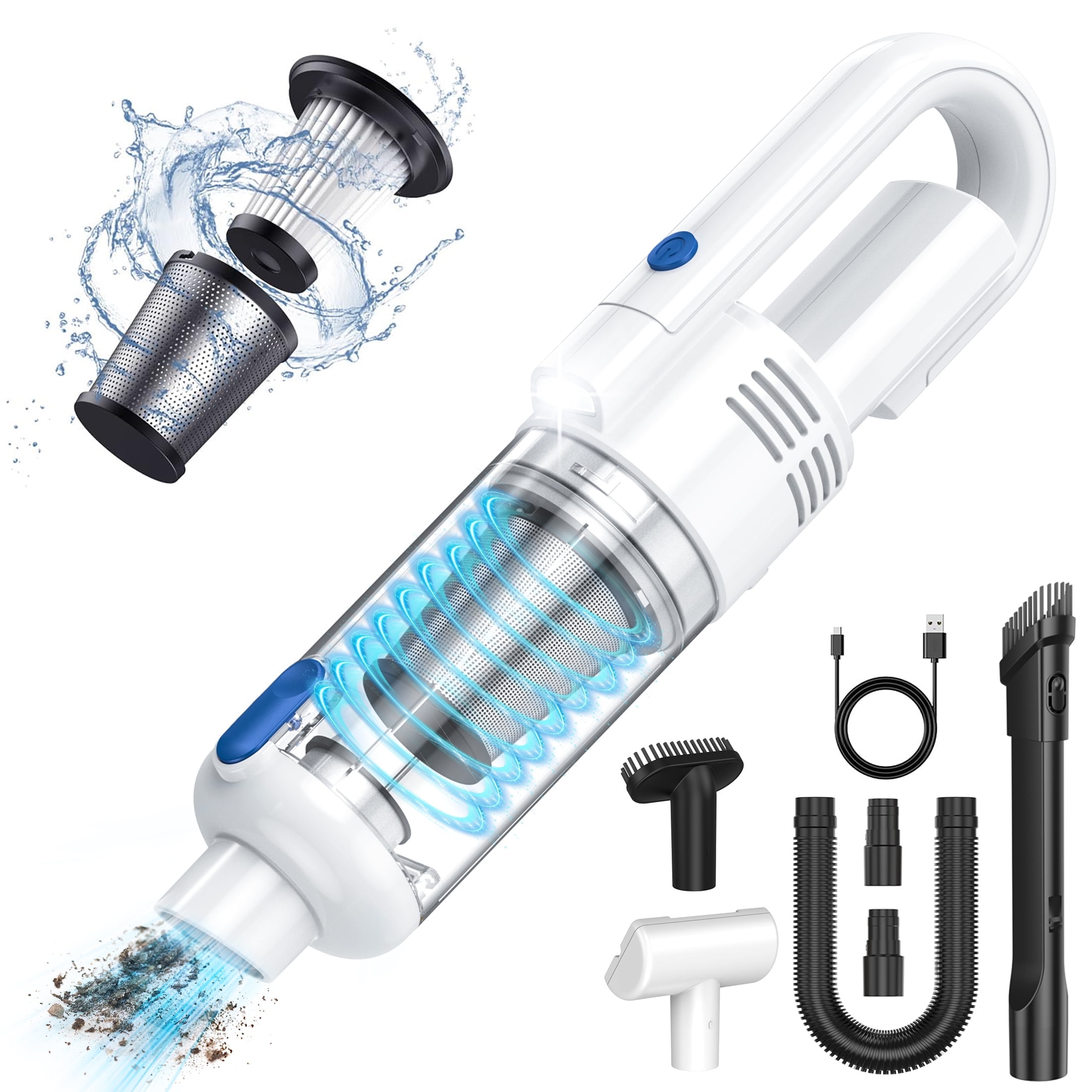 SIMWAL Handheld Vacuum, Car Vacuum Cleaners Cordless 9500PA Powerful Suction, Portable Hand Held Vacuum with LED Display Multiple Accessories for Car,Office and Living Room Cleaning White