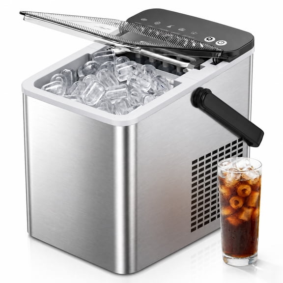 SIMZLIFE Portable Countertop Ice Maker, 26 Lbs/24H, 9 Cubes in 6 Minutes, Self-Cleaning Ice Machine, Silver