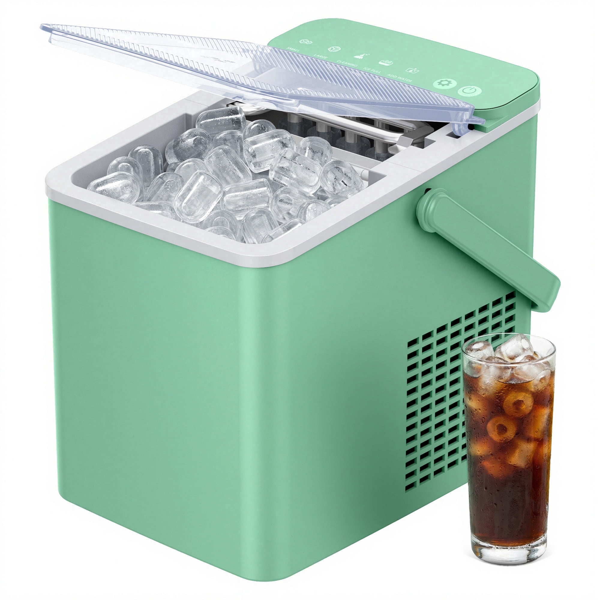 SIMZLIFE Portable Countertop Ice Maker Machine, 26 lbs Ice Per Day, 9 Bullet Ice Cubes Ready in 6 Minutes, Small & Large Ice Sizes, Self-Cleaning, 1.1L Water Tank, Ice Scoop & Basket, Green