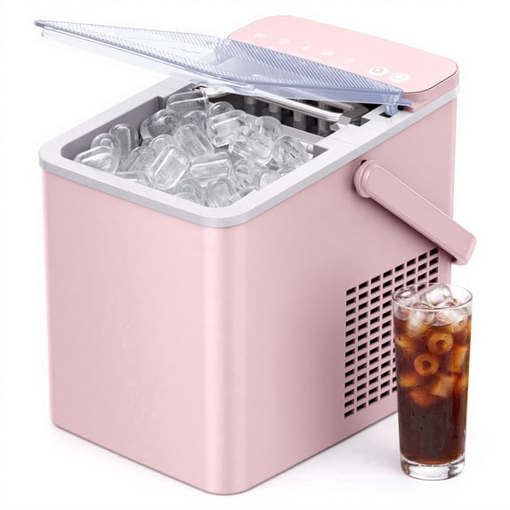 SIMZLIFE Portable Countertop Ice Maker Machine, 26 lbs Ice Per Day, 9 Bullet Ice Cubes Ready in 6 Minutes, Small & Large Ice Sizes, Self-Cleaning, 1.1L Water Tank, Ice Scoop & Basket, Pink
