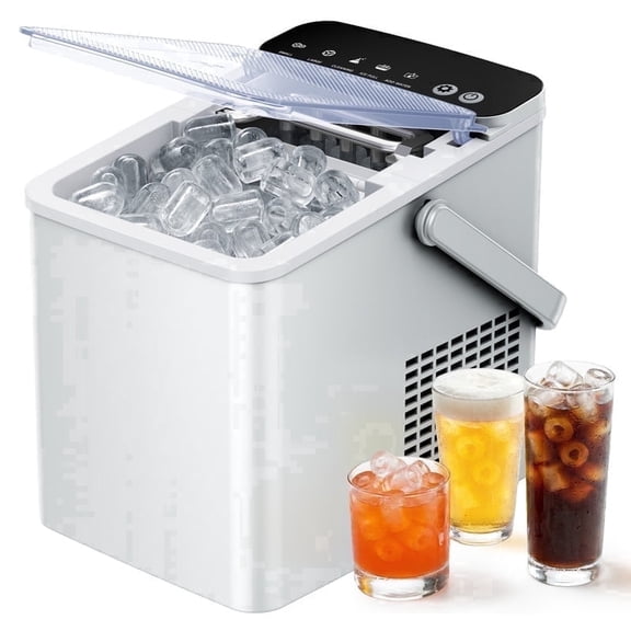SIMZLIFE Countertop Ice Maker with Portable Handle, 26lbs/24H, 9 Cubes Ready in 6 Mins, Self-Cleaning, Compact Ice Machine with Basket & Scoop, White