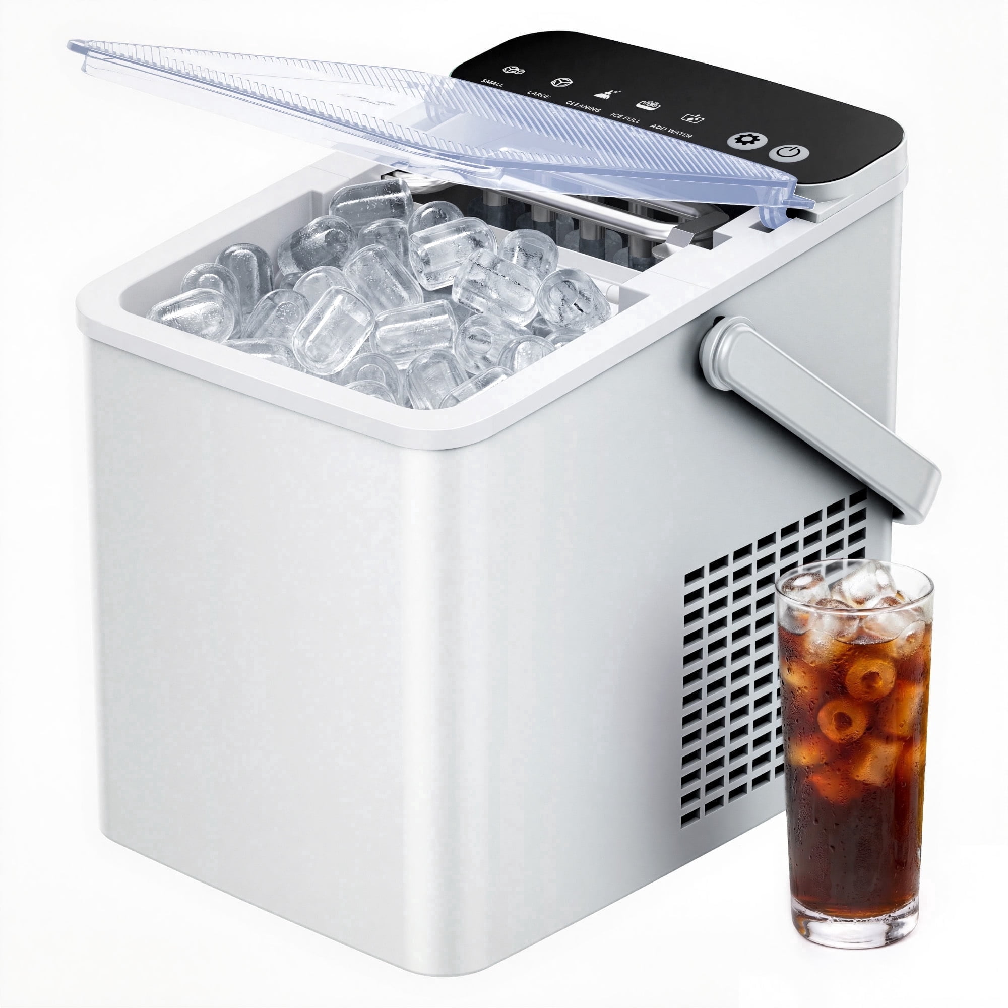 SIMZLIFE Portable Countertop Ice Maker Machine, 26 lbs Ice Per Day, 9 Bullet Ice Cubes Ready in 6 Minutes, Small & Large Ice Sizes, Self-Cleaning, 1.1L Water Tank, Ice Scoop & Basket, White