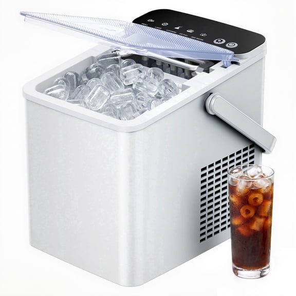 SIMZLIFE Portable Countertop Ice Maker Machine, 26 lbs Ice Per Day, 9 Bullet Ice Cubes Ready in 6 Minutes, Small & Large Ice Sizes, Self-Cleaning, 1.1L Water Tank, Ice Scoop & Basket, White