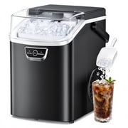 SIMZLIFE Countertop Nugget Ice Maker 33Lbs/24H, 5-Min Ice Cycle, Self-Cleaning, Portable Ice Machine with Basket & Scoop, Black