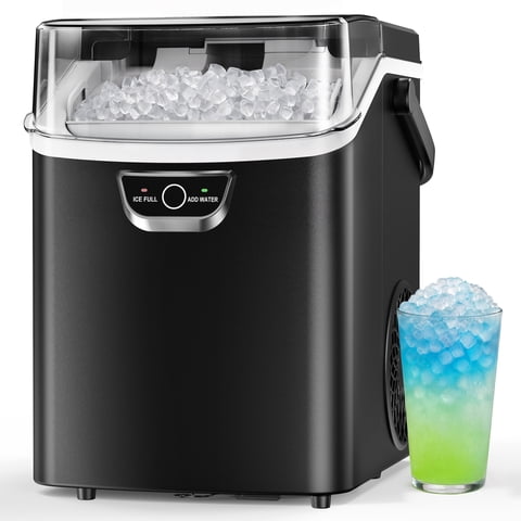 SIMZLIFE Countertop Nugget Ice Maker 33Lbs/24H, 5-Min Ice Cycle, Self-Cleaning, Portable Chewable Soft Sonic Ice Machine with Basket & Scoop, Black