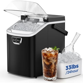 SIMZLIFE Countertop Nugget Ice Maker 33Lbs/24H, 5-Min Ice Cycle, Self-Cleaning, Portable Ice Machine with Basket & Scoop, Black