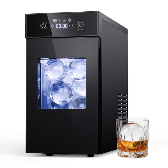 SIMZLIFE Ice Ball Maker Countertop, 2.4" Large Sphere Ice, 48 Balls/24H, Self-Cleaning for Whisky & Home Bar, Black