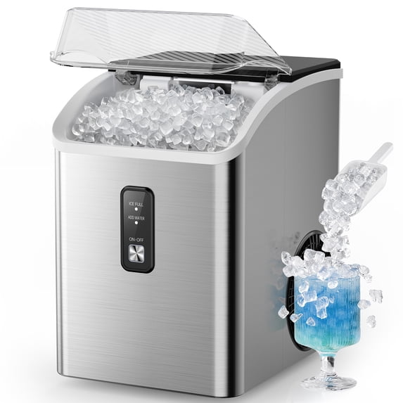 SIMZLIFE Countertop Nugget Ice Maker, 35 Lbs/24H Soft Chewable Pellet Ice, Ready in 7 Minutes, Self-Cleaning Ice Machine, Stainless Steel