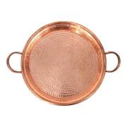 SINDA 9.4-Inch Copper Serving Tray with Handles,Decorative Trays,Breakfast Tray for Home Decor,Ottoman,Kitchen,Bathroom,Bar Round