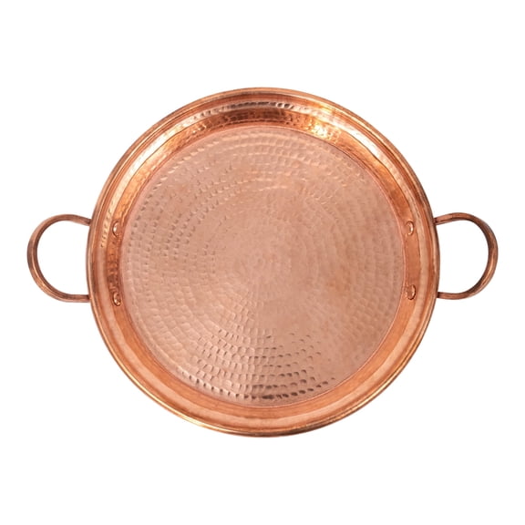SINDA 9.4-Inch Copper Serving Tray with Handles,Decorative Trays,Breakfast Tray for Home Decor,Ottoman,Kitchen,Bathroom,BarRound