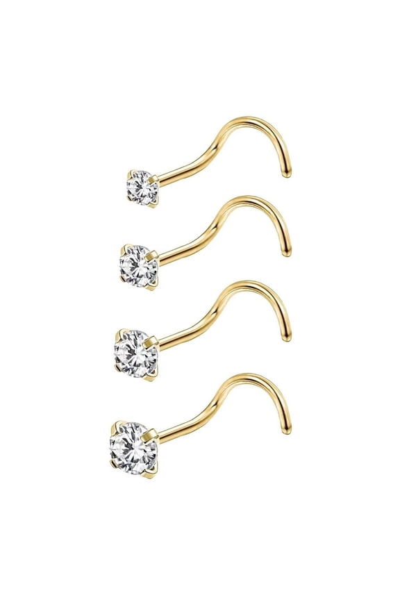 14K 5Carat Lshaped S-Shaped Nose Ring Gold-Plated Set With Sapphires for Piercing and Ear Decoration 0.8*7*2mm