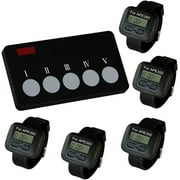 SINGCALL Wireless Calling System Kitchen Paging Waiter System, Chef Press a Button to Buzzer Waiter to Pick up Dishes,Pack of 5 pcs Watches and 1 Call Button