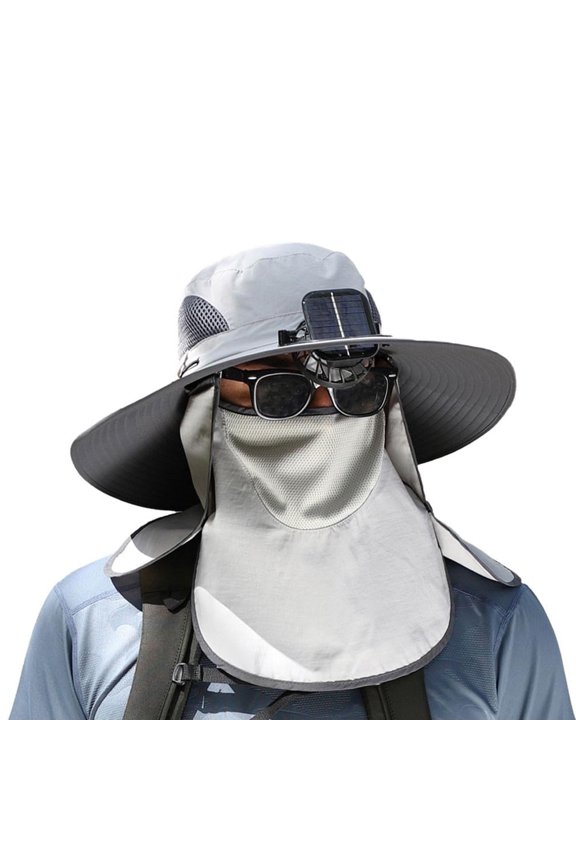 Sun Hat with Cooling Fan and Mask, Sun Hat with Solar Power Fan, Facial All-round UV Protection and Cooling Hat, Must-have for Outdoor Activities in Summer