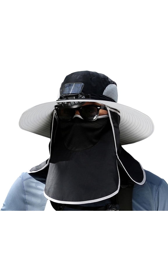 Sun Hat with Cooling Fan and Mask, Sun Hat with Solar Power Fan, Facial All-round UV Protection and Cooling Hat, Must-have for Outdoor Activities in Summer