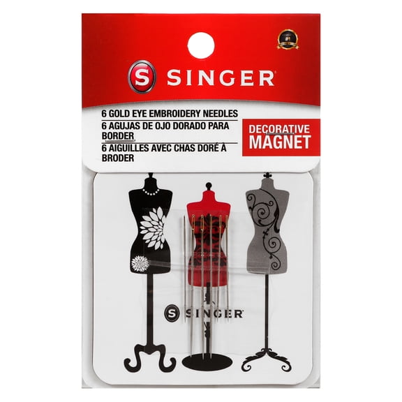 SINGER Assorted Gold Eye Steel Embroidery Needles with Magnet, 6 Count