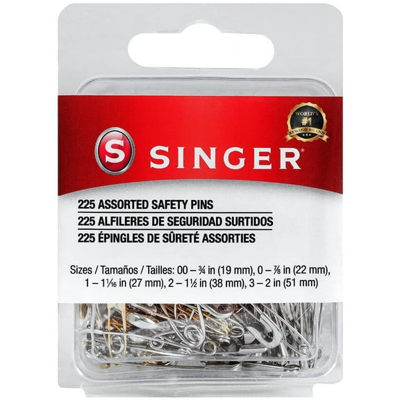 SINGER Assorted Safety Pins in a Resealable Container 225 Count (Pack of 12)