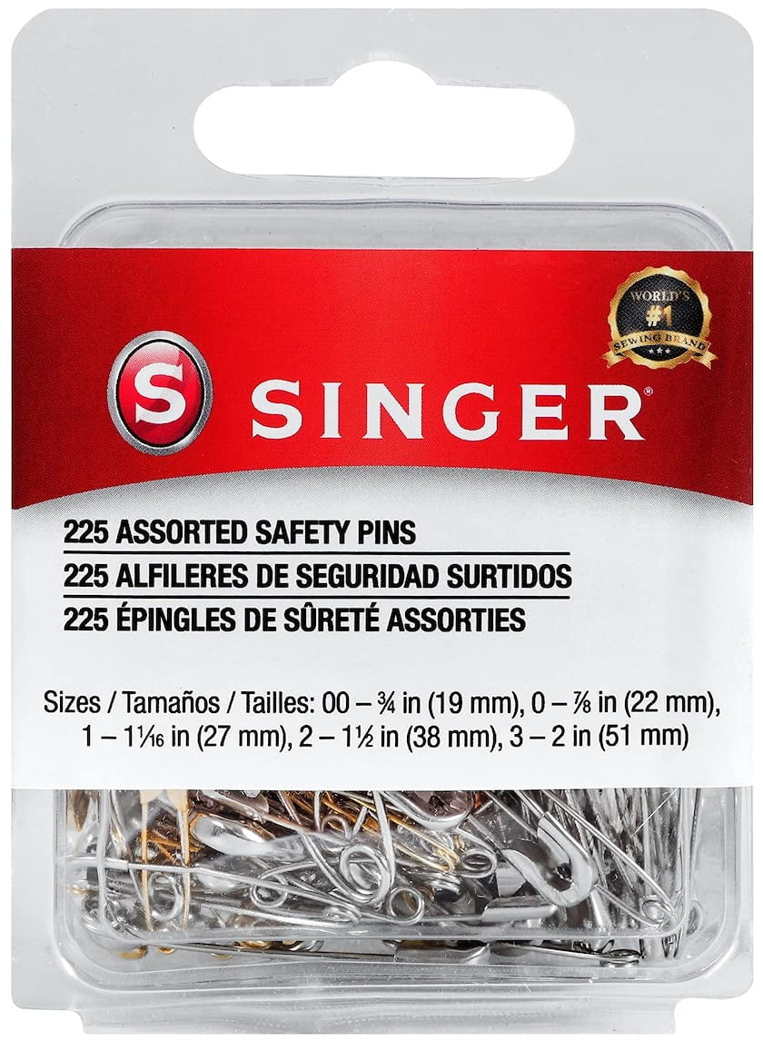 SINGER Assorted Safety Pins in a Resealable Container  225 Count (Pack of 18)