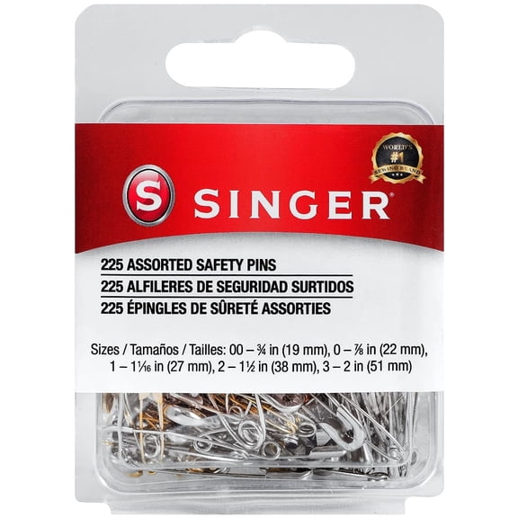 SINGER Assorted Safety Pins in a Resealable Container 225 Count (Pack of 48)
