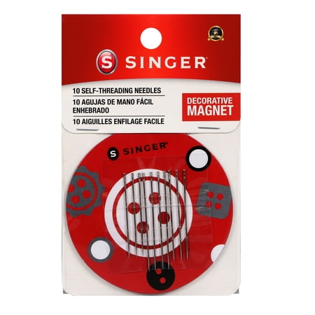 SINGER Assorted Steel Self Threading Needles with Decorative Magnet, 10 Count