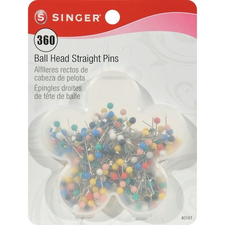 SINGER Ball Head Steel Straight Pins in Transparent Flower-Shaped Storage Case - Size 17, 360 Count, Assorted Colors