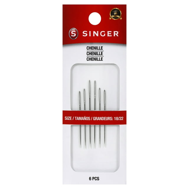 SINGER Chenille Steel Hand-Sewing Needles, Sizes 18/22, 6 Pieces