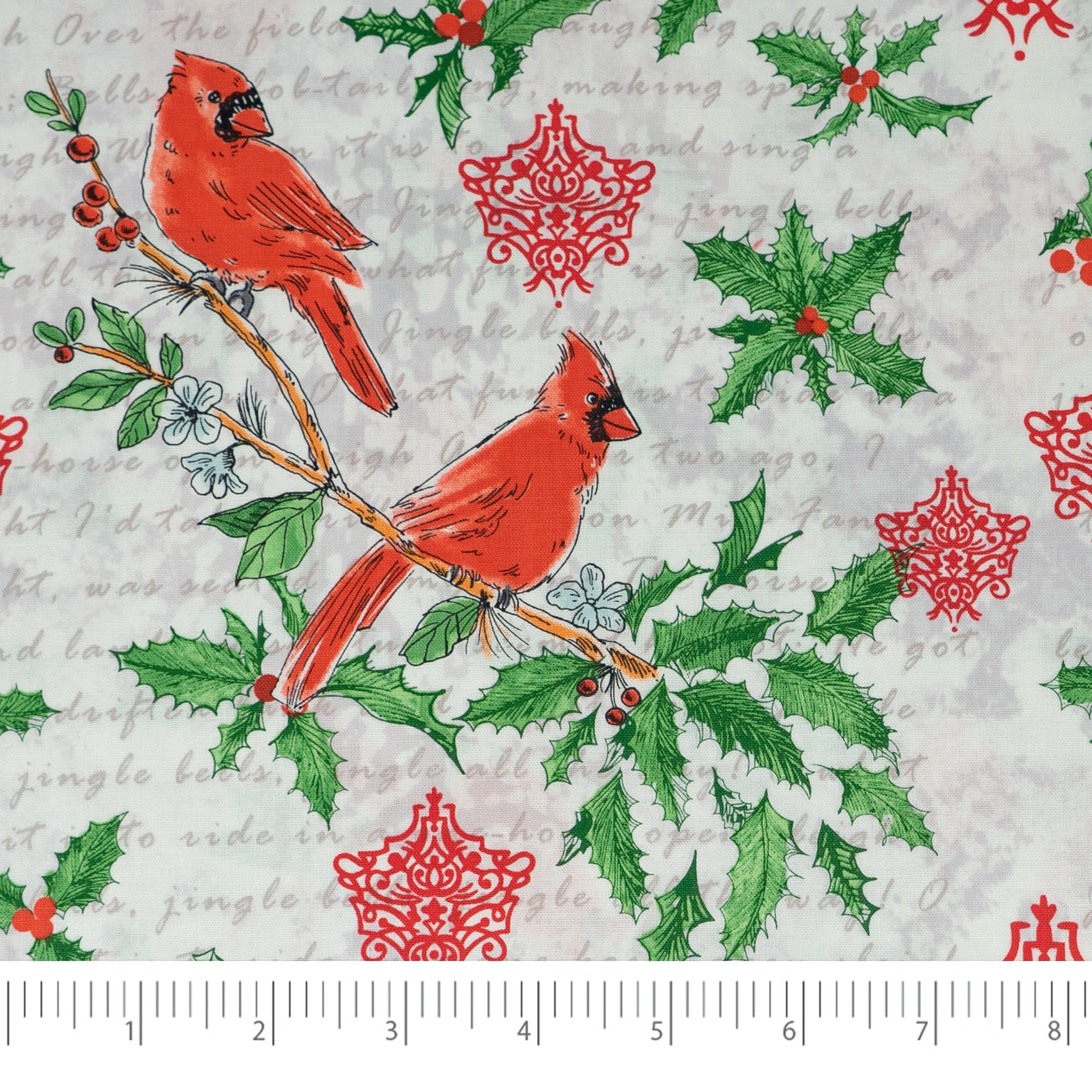 SINGER Christmas Collection 44" 100% Cotton Cardinals Sewing & Craft Fabric 8 yd By the Bolt, White, Red and Green