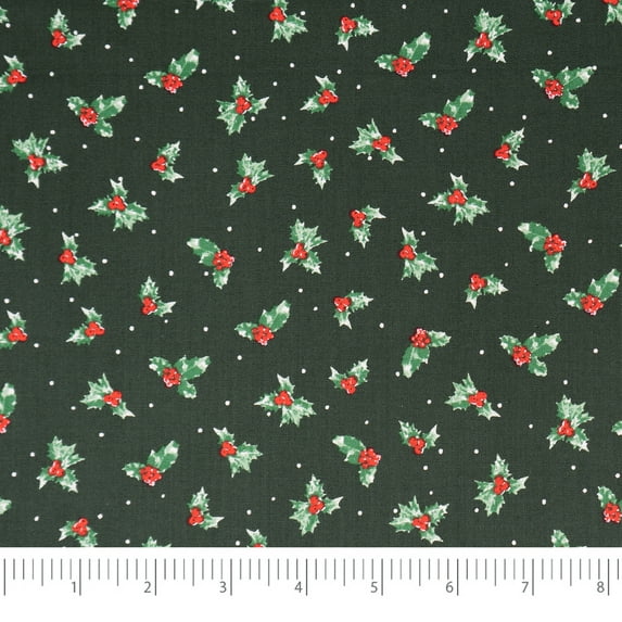 SINGER Christmas Collection 44" 100% Cotton Holly Sewing & Craft Fabric 8 yd By the Bolt, Green, Red and White