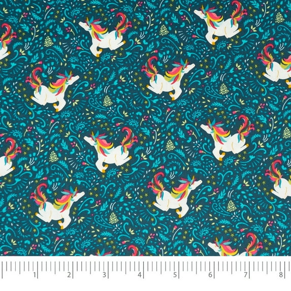 SINGER Christmas Collection 44" 100% Cotton Unicorn Sewing & Craft Fabric 8 yd By the Bolt, Multi-color