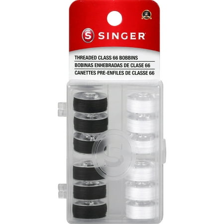 SINGER Class 66 Threaded Bobbins Black & White, 12 Count