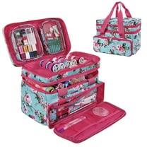 SINGER Double-Layer Sewing Accessories Organizer Bag with Detachable Pouches, Turquoise Floral