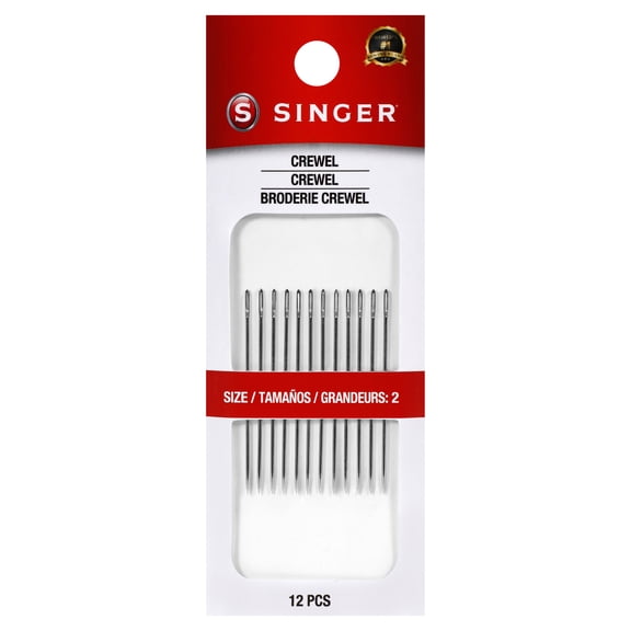 SINGER Crewel Steel Hand-Sewing Needles, Size 2, 12 Pieces