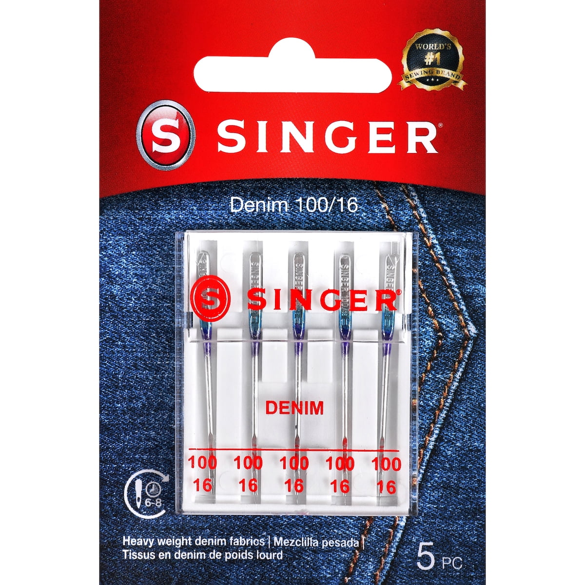SINGER Size 100/16 Denim Sewing Machine Needles - 5 Count