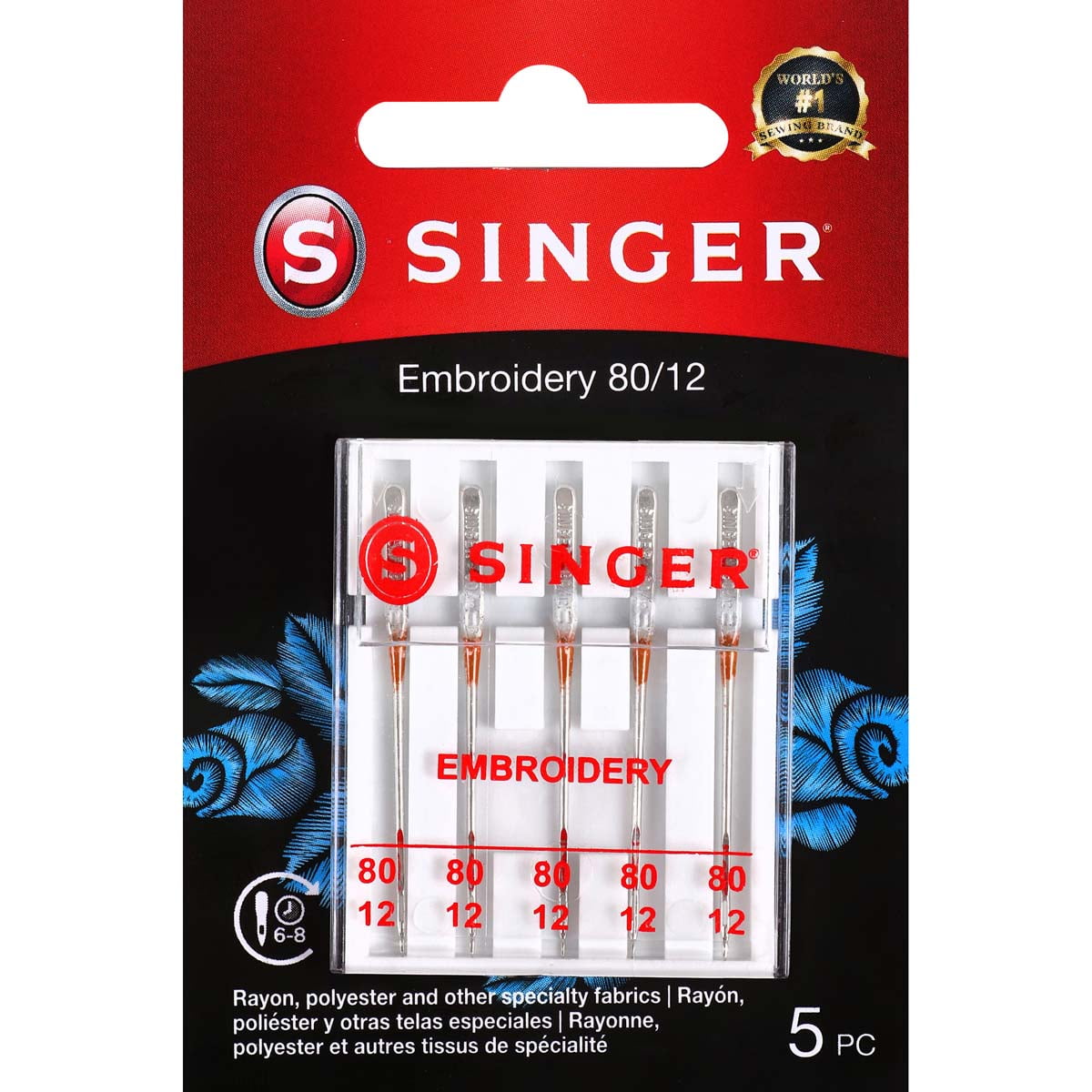SINGER Universal Size 80/12 Embroidery Sewing Machine Needles - 5 Count