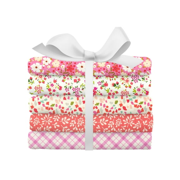 SINGER FABRIC, 100% COTTON, 5 PIECES BUNDLE, DITSY FLORAL PINK