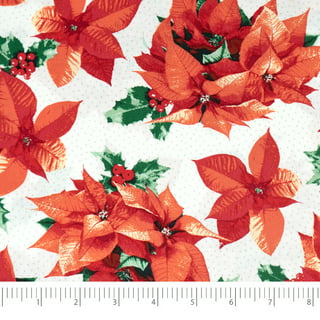  Soimoi Red Cotton Canvas Fabric Leaves & Poinsettia