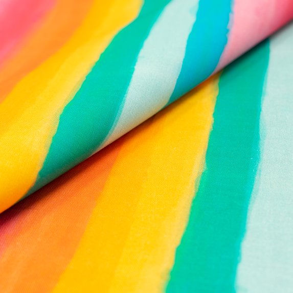 SINGER FABRICS - 100% Cotton Print, Craft Quilting, 44" x 8 Yards, Rainbow Day Stripe, Precut Fabric