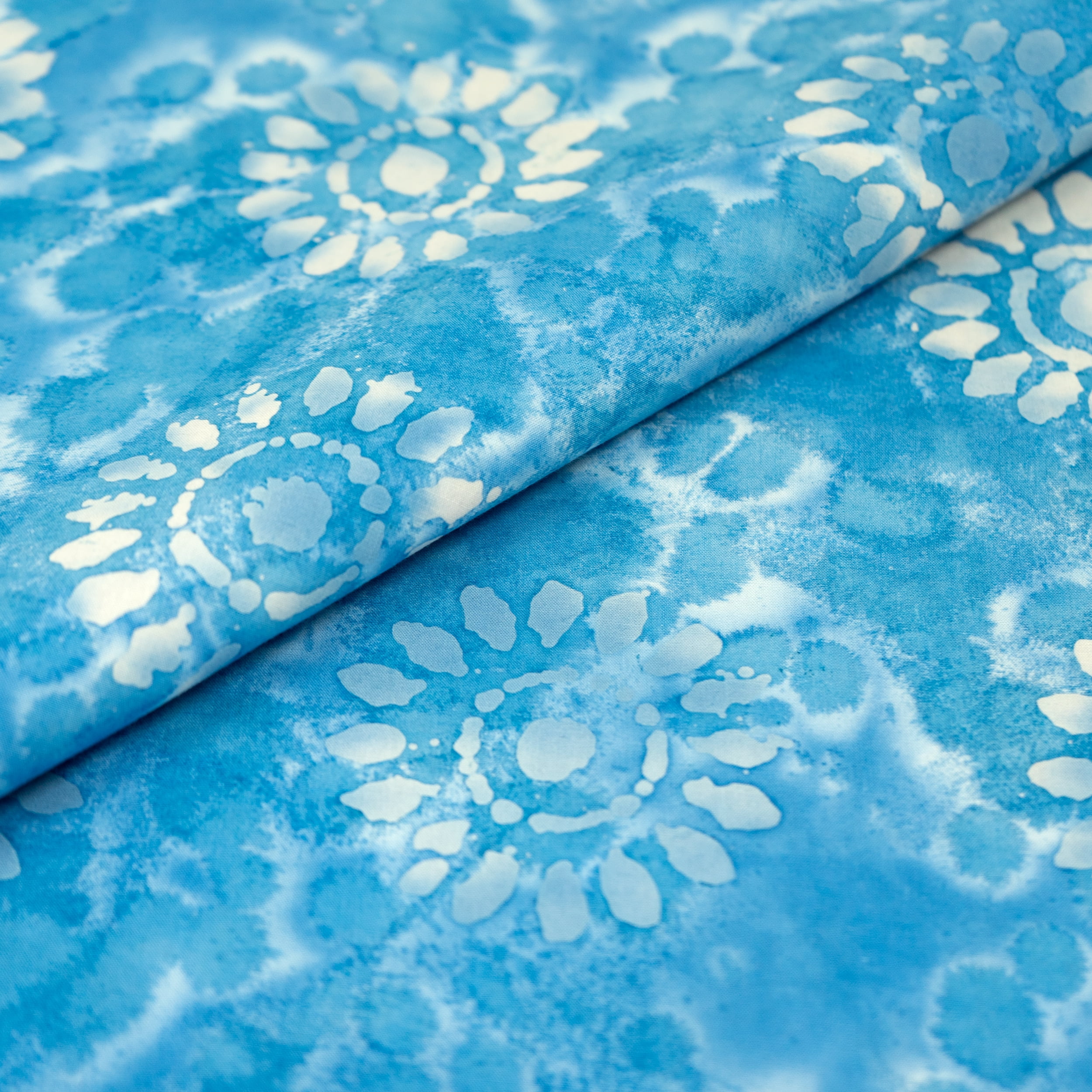 SINGER Fabric Batik 100% Cotton Print Light Sku Blue Sunflower, 42 inch, Cut by the Yard