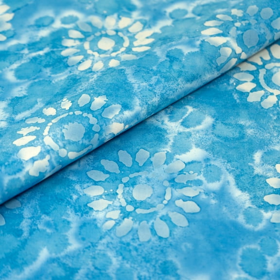SINGER Fabric Batik 100% Cotton Print Light Sku Blue Sunflower, 42 inch, Cut by the Yard