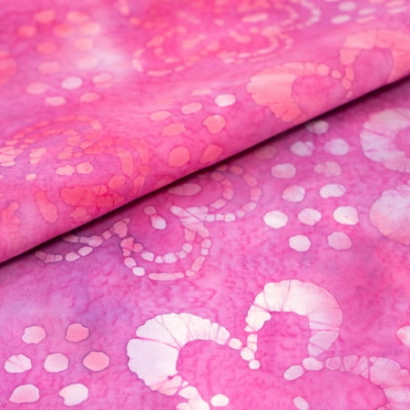SINGER Fabric Batik 100% Cotton Print Pink Flower, 42 inch, Cut by the Yard