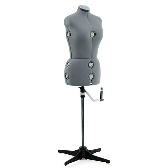 SINGER Female Adjustable Gray Dress Form Fits Sizes 10-18 Pinnable Mannequin Body Torso with 360 Degree Hem Guide, Foam-Backed Fabric Exterior, 12 Dials, Tri-Pod Stand