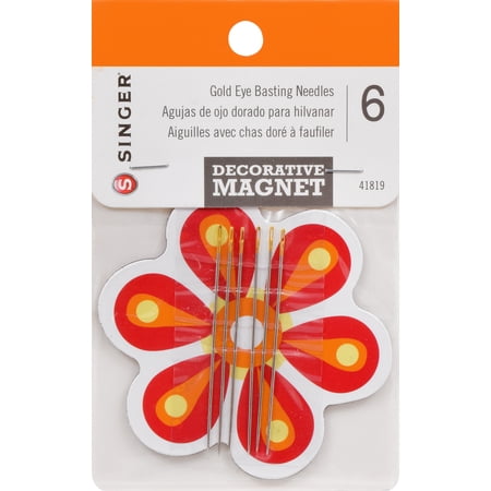 SINGER Gold Eye Steel Basting Needles with Decorative Magnet, 6 Count
