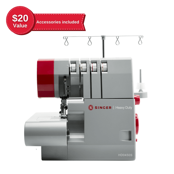 SINGER HD0450S Heavy Duty Serger, Sew and Cut Heavy Duty Fabrics with Ease, 2/3/4 Thread, 60% Larger Cutting Knife, Easy Rolled Hem