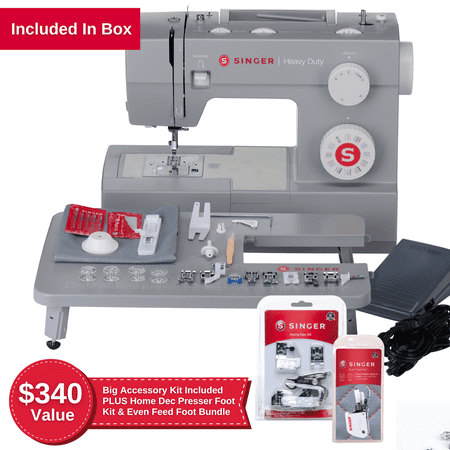 Super Bundle SINGER® Heavy Duty 6380M Sewing Machine with Extension Table for Larger Projects, Packed with Specialty Accessories, Bonus Home Dec Presser Foot Kit, Even Feed/Walking Foot